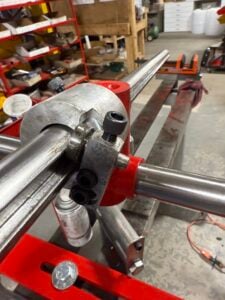 Closeup of the bearing that stops rotation of the Clark Hollowing System