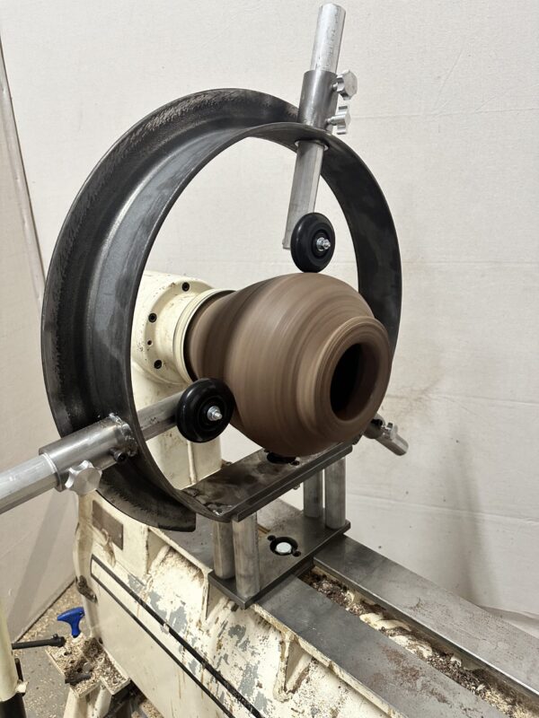Unpainted, boosted 12" swing Clark Steady rest on a 24" swing lathe by Clark Woodturning Tools