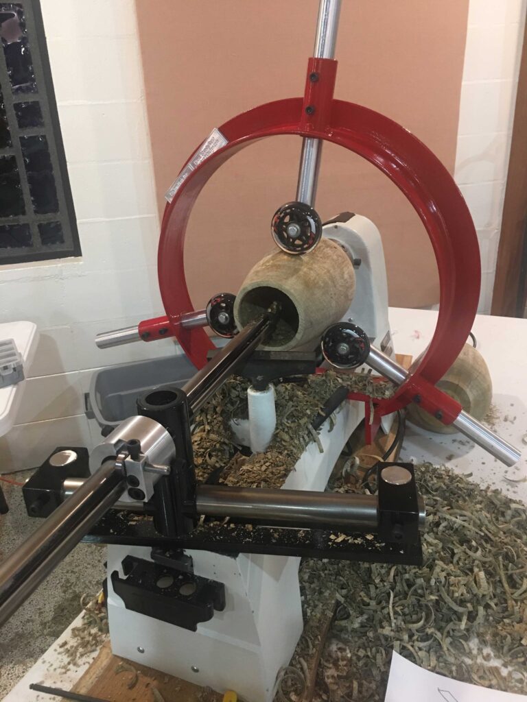 Clark Hollowing System by Clark Woodturning Tools for a Desktop mini-lathe with Clark Steady Rest