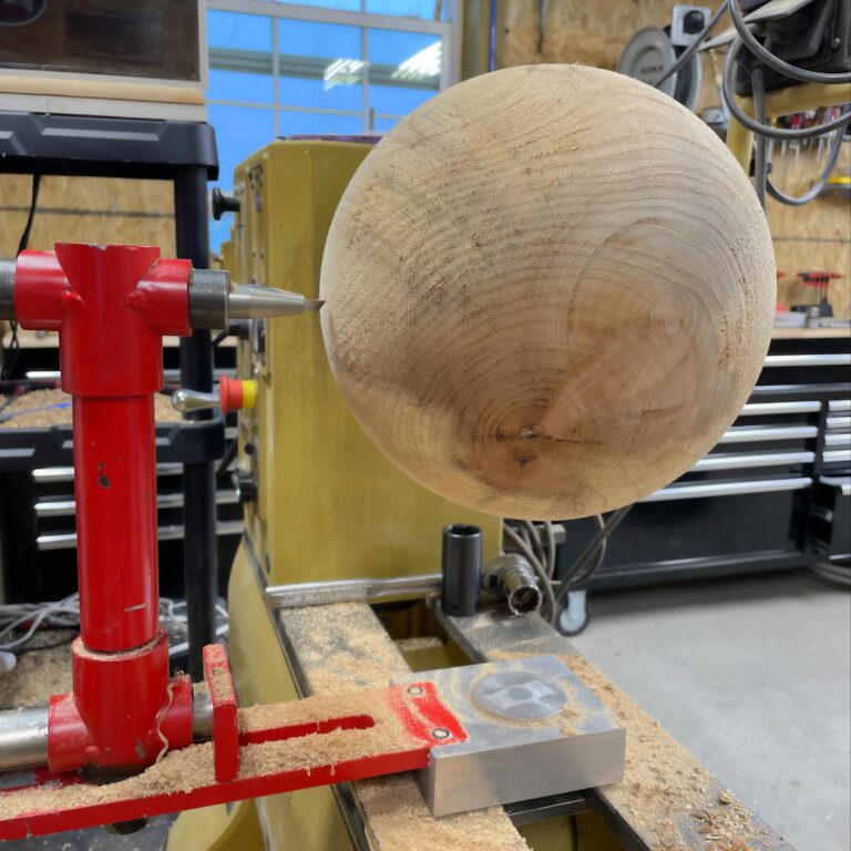 Large sphere created with the Clark Sphere Turning Jig by Clark Woodturning Tools